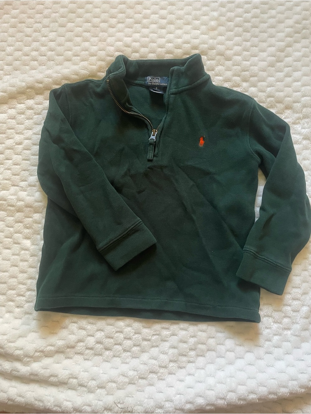 Ralph Lauren Kids Dark Green Quarter-Zip Sweatshirt with Orange Pony